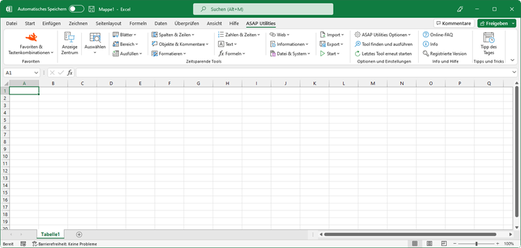 Excel mit ASAP Utilities im Menü